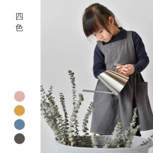【キッズ用／綿麻混Aラインエプロンワンピース】リネン コットン 綿 麻 綿麻　キッズエプロン 女の子