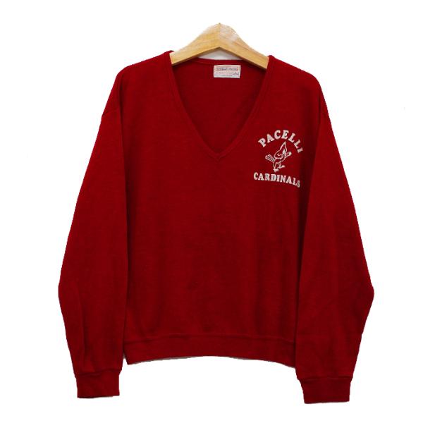 Creslan and Rayon ビンテージ スクールクラブVネックニット 長袖 メンズ Lサイズ...