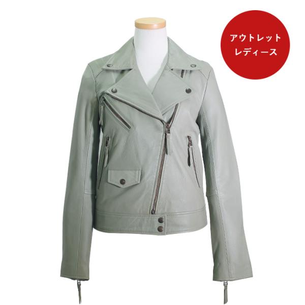 アウトレット 訳あり レザージャケット ダブルライダース レディース 本革 Sサイズ ライトグレー ...