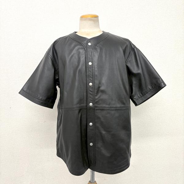 アウトレット 訳ありレザーシャツ ベースボールシャツ BBシャツ メンズ 本革  半袖 革ジャン ラ...