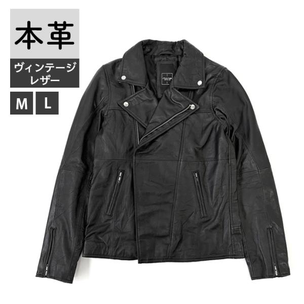レザージャケット ダブルライダース ライダース メンズ ブラック 革ジャン 本革 ヴィンテージレザー...