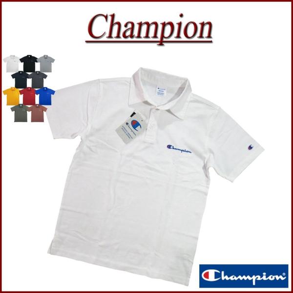 Champion チャンピオン 定番 無地 ワンポイント刺繍 半袖 天竺 ポロシャツ C3-P306