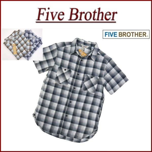 FIVE BROTHER ファイブブラザー オンブレチェック 半袖 マチ付 ライト ネルシャツ 15...