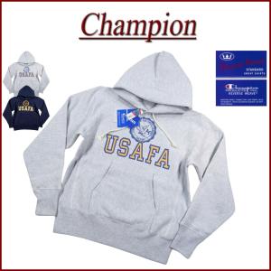 Champion チャンピオン 11.5oz リバースウイーブ 青単タグ USAコットン USAFA ラバープリント プルオーバー スウェットパーカー C3-A123｜JTWO