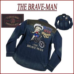 THE BRAVE-MAN × BETTY BOOP ザ・ブレイブマン × ベティ・ブープ コラボ 長袖 デニム ワークシャツ BBB-2452