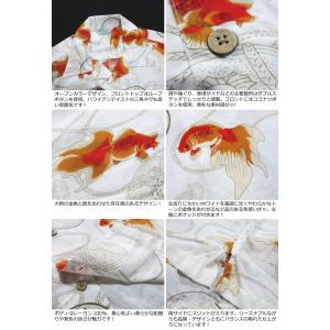 金魚 鼓 半袖 レーヨン100% 和柄 アロハシャツの詳細画像3