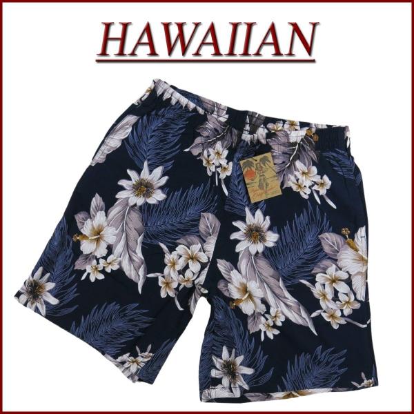 ハイビスカス 花柄 レーヨン100% ハワイアン ショートパンツ メンズ