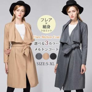 アウター レディース 秋冬 ロングコート メルトン 薄手 ド...