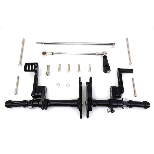 ブラック ビレット フォワード コントロール セット ラバー ベルト 付き フット ペグ ストック ...