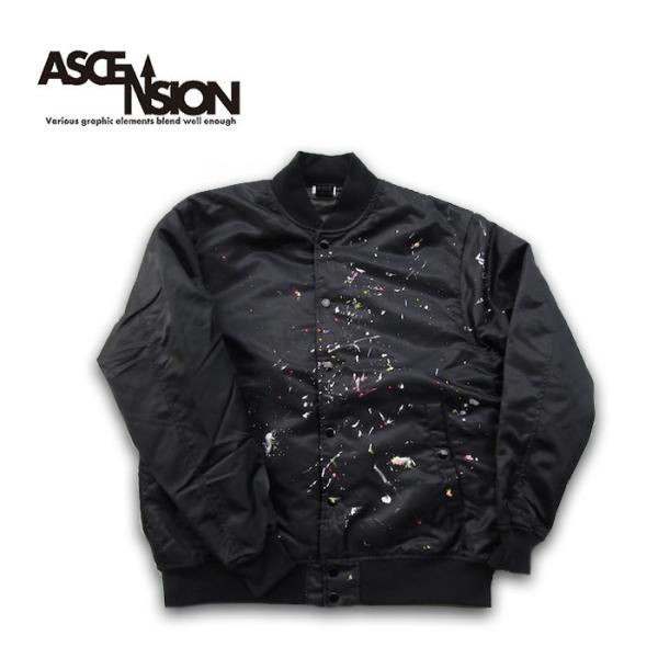 サテンスタジアムジャケット ASCENSION  ペンキダメージアート スタジャン スタジアムジャケ...