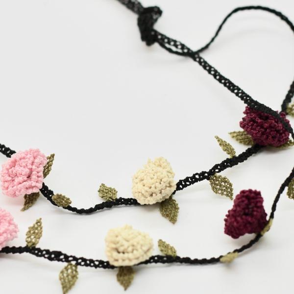 トルコ製イーネオヤ・グラスコード カーネーション（ピンク×ホワイト×ボルドー）