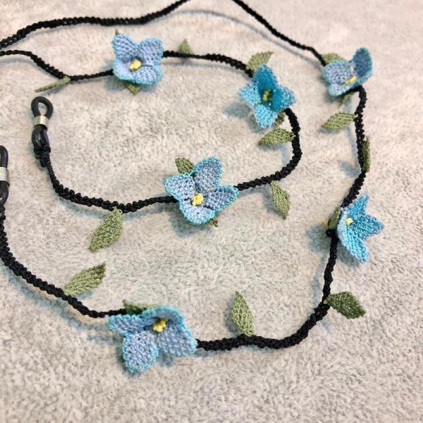 トルコ製イーネオヤ・グラスコード 花（ファウンテンブルー×アクアブルー）