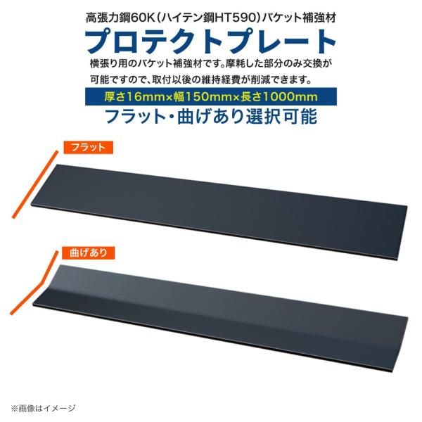 油圧ショベルバケット補強材 プロテクトプレート 16mmx150mmx1000mm フラット、曲げあ...