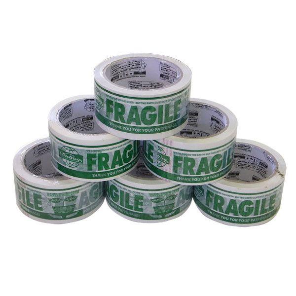 パッキングテープ FRAGILE PPT-5 6巻 グリーン 5cm×50m