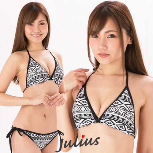 エスニック系柄 三角ビキニ (パット入) フルバック 黒 水着     スイムウェア タンキニ ラッ...