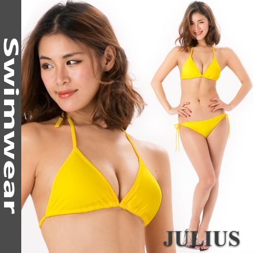 ビキニ (胸パット入) 水着 三角ビキニ イエロー　　　ビーチ 海パン ブラジリアン 見せブラ ワン...