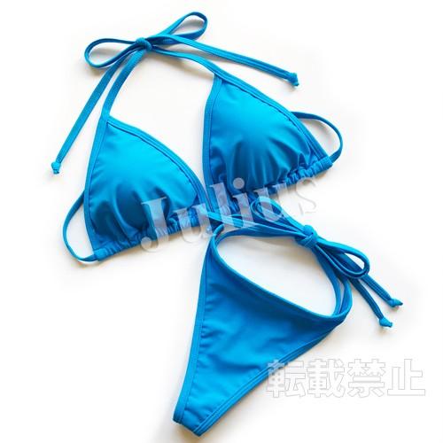セクシーＴバック 三角ビキニ 胸パット入 水着 水色      紐パンツ 競泳 水泳 海パン スイム...