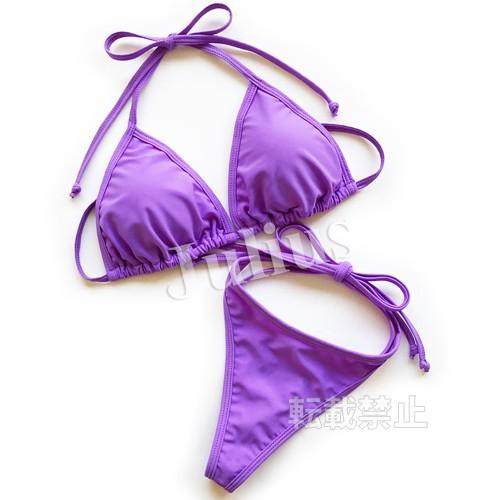 ライトパープルＴバック 三角 ビキニ 胸パット入 水着 紫　　海ラッシュガード  トップス ショート...