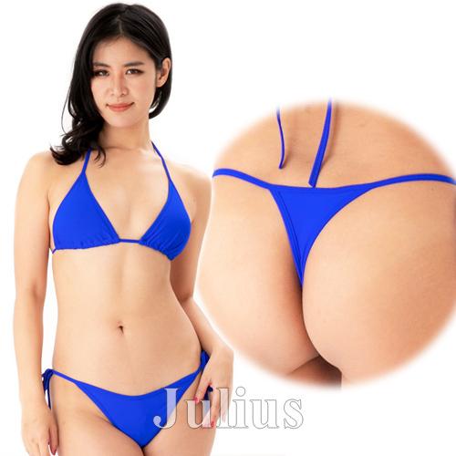 Ｔバック マリンビキニ 三角ビキニ 胸パット入 水着 ブルー 青     セパレート レディース ブ...