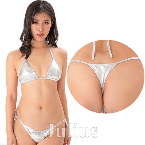 シャイニー シルバー Tバック 三角ビキニ  胸パット入 水着　　ブラジリア スイムスーツ 水泳 ス...