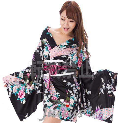 花魁系 セクシー 着物ドレス ワンピース サテン 孔雀柄 黒 肩出OK  xc47       江戸...