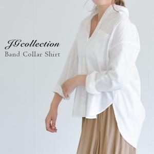 シャツ レディース 長袖 オフィス 夏 白 無地 コットン ブラウス JG Collection ジェージーコレクション