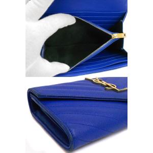 Yves Saint Laurent 日本全国 送料無料 イヴサンローラン レザー ブルー ゴールド金具 二つ折り長財布