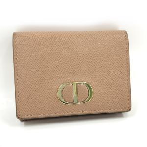【中古】Christian Dior 30 モンテーニュ コンパクトウォレット 三つ折り財布 レザー ベージュ S2084｜junglejungle
