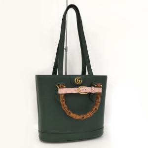 【中古】GUCCI ハンドバッグ バンブー ダイアナ レザー グリーン 750396｜junglejungle