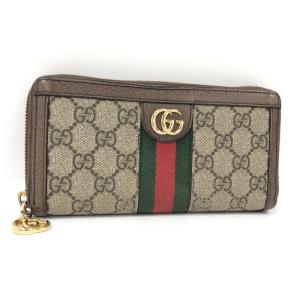 【中古】GUCCI ラウンドファスナー長財布 GGスプリーム PVC シェリーライン ブラウン ベージュ 523154｜junglejungle