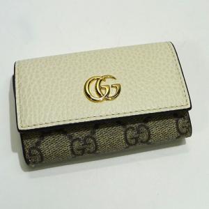 【中古】GUCCI GGマーモント 6連 キーケース GGスプリーム キャンバス レザー ベージュ ホワイト 456118｜junglejungle