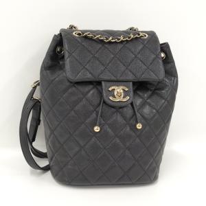 【中古】CHANEL リュックサック ロゴ ココマーク キャビアスキン ブラック AS4058｜junglejungle