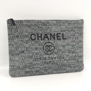 【中古】CHANEL ドーヴィル クラッチバッグ キャンバス グレー系｜junglejungle