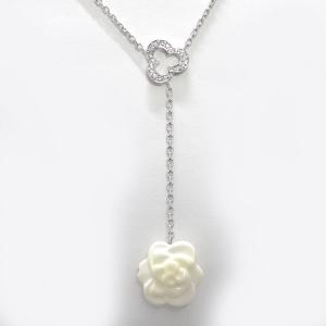 CHANEL ネックレス カメリア カルセドニー 750WG K18WG ホワイトゴールド ダイヤモンド セラミック 約6.1g