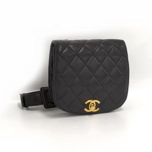 【中古】CHANEL マトラッセ ウエストポーチ ベルトバッグ ゴールド金具 レザー ブラック｜junglejungle