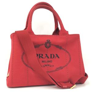 【中古】PRADA カナパ 2WAY トートバッグ キャンバス レッド 1BG439｜junglejungle