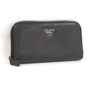 【中古】PRADA サフィアーノ ラウンドファスナー長財布 ブラック レザー M506A｜junglejungle