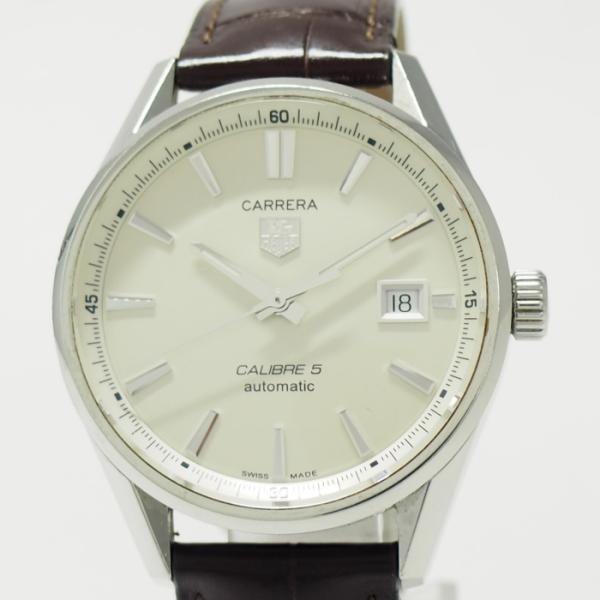 【中古】TAG HEUER カレラ キャリバー5 デイト メンズ SS レザー アイボリー文字盤 W...