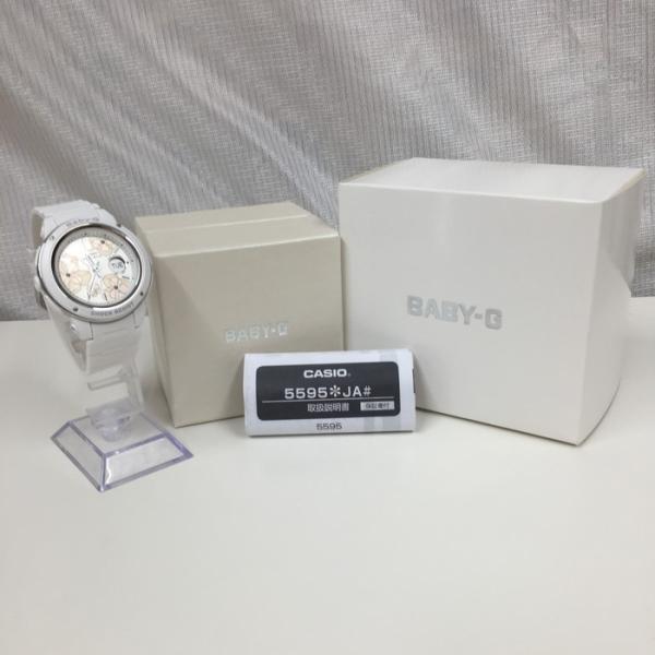 【中古】CASIO BABY-G レディース腕時計 クォーツ SS ラバーベルト 花柄 ホワイト文字...