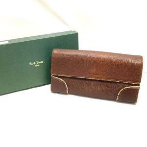 【中古】Paul Smith 二つ折り長財布 レザー ダークブラウン [jgg]