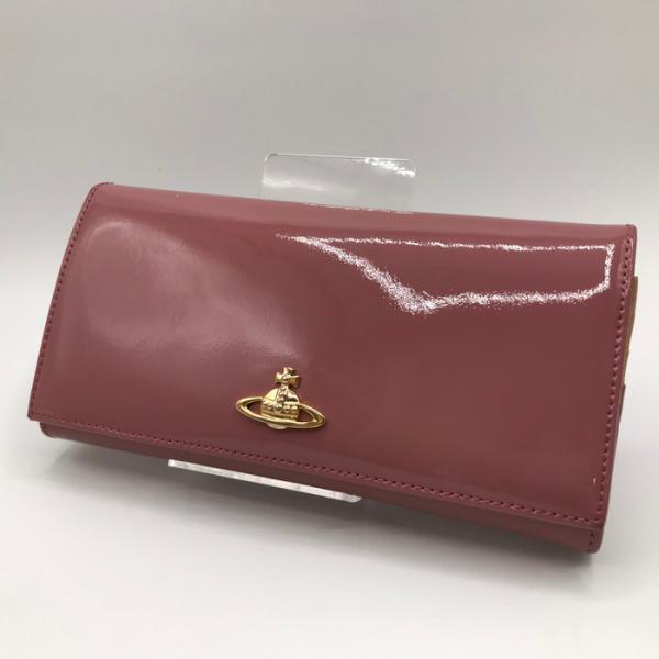 【中古】Vivienne Westwood パテントレザー 二つ折り長財布 レディース ピンク [j...