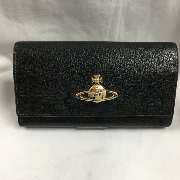 【中古】VIVIENNEWESTWOOD 2つ折り長財布 がま口 レザー ブラック [jgg]