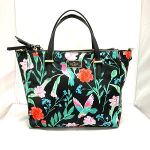 【中古】kate spade 2WAYトートバッグ 花柄 フラワープリント ナイロン ブラック [jgg]｜junglejungle