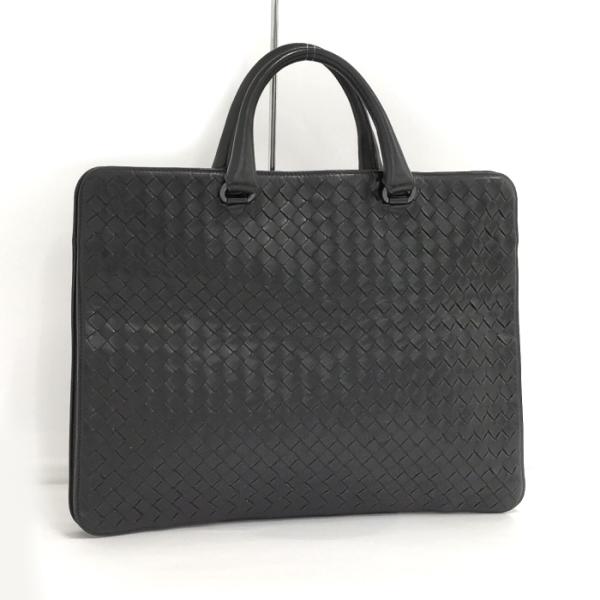 【中古】BOTTEGA VENETA ビジネスバッグ イントレチャート レザー ブラック