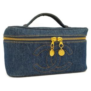 CHANEL バニティバッグ ココマーク デニム ブルー ゴールド金具