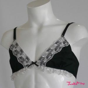 男性用ブラジャー ブラック レース フリル 三角ブラ セクシー 日本製 メンズブラ ノンワイヤー A...