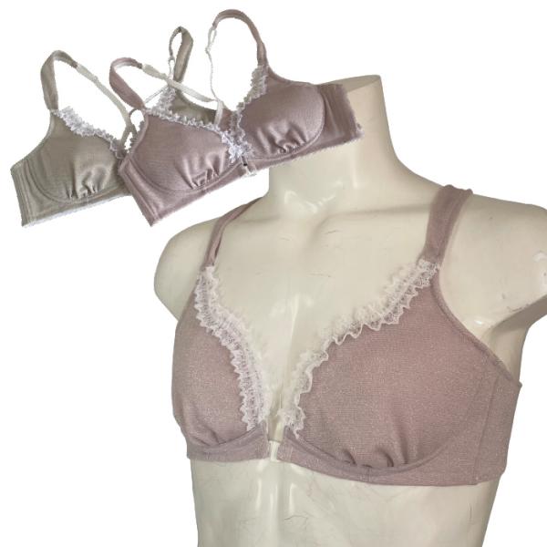 男性用ブラジャー Lameブラ ピンク ライトグレー フロントホック ラメニット Lameシリーズ男...