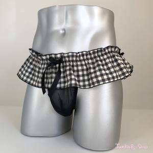 男性用レースショーツ 日本製 Ｔバック フリル ギンガムチェック 黒 かわいい メンズショーツ 男性用パンティ 男性用女性下着 ネコポス便可 msk-321