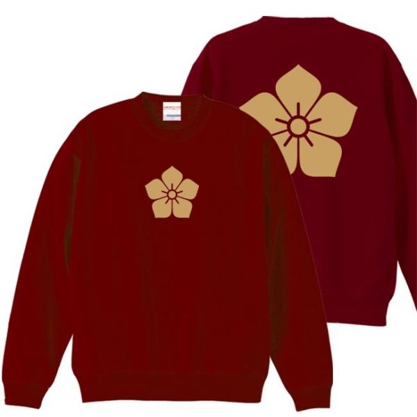 戦国武将 トレーナー 明智光秀 エンジ S M L XL 家紋 桔梗 プリント色 キャメル