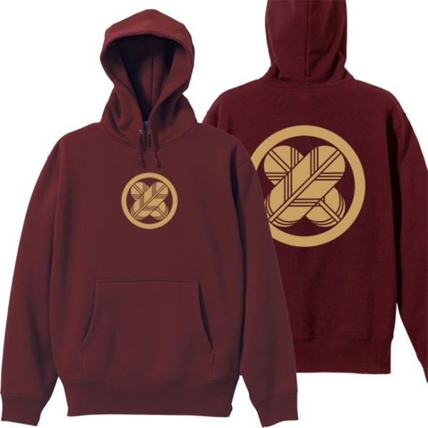 戦国武将 プルオーバーパーカー 浅野長政 エンジ S M L XL 家紋 丸に違い鷹の羽 プリント色...